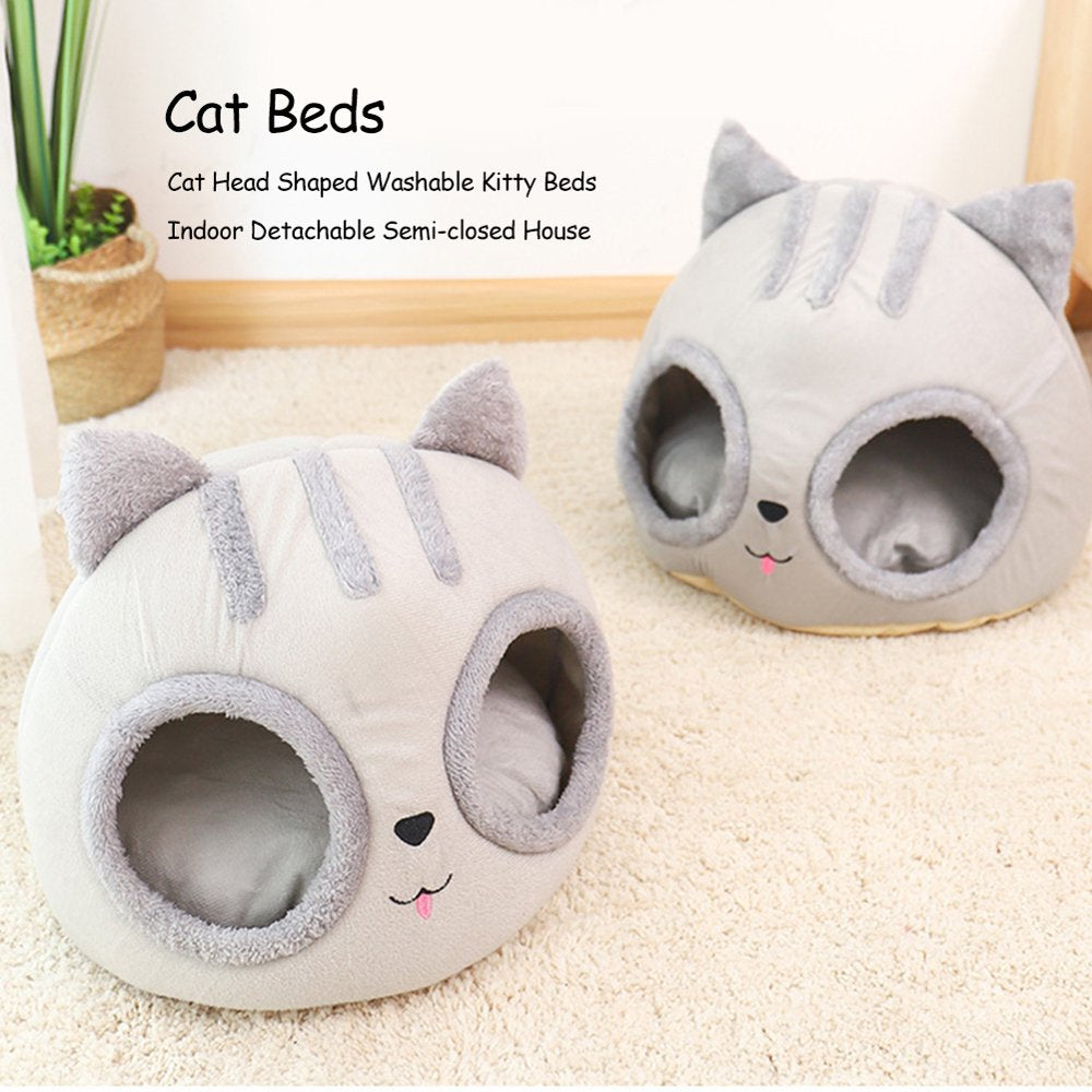 Tiyuyo Cat Head Shaped Washable Kitty Beds Indoor Detachable Semi-Closed Pet House Animals & Pet Supplies > Pet Supplies > Cat Supplies > Cat Beds tiyuyo   