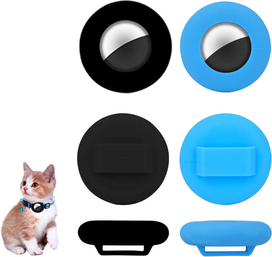 TOYMIS 2 Pcs Pet Collar Holders Compatible with Airtag, Silicone Cat Collar Holder Dog Collar Holder 3/8" Collar Tag Holders for Pets Dog Cat Children Elderly Bags Electronics > GPS Accessories > GPS Cases TOYMIS Black, Blue  