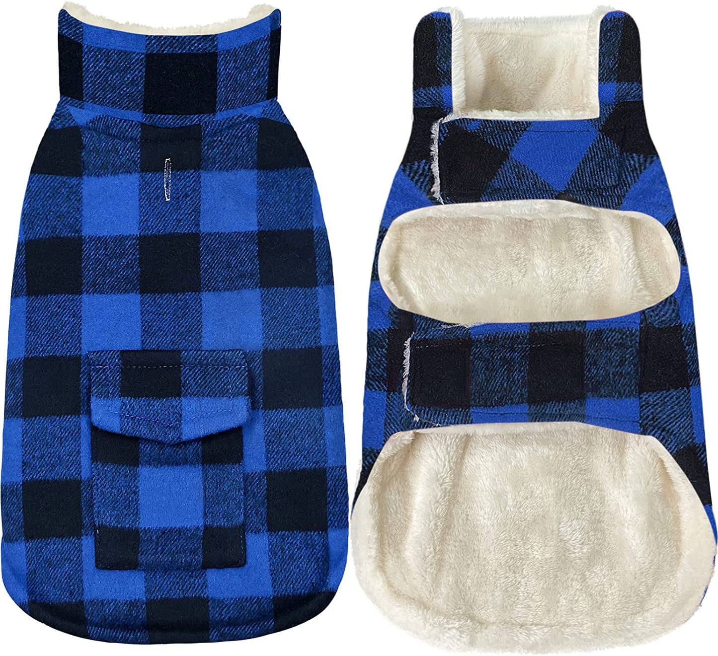 Malier Dog Winter Coat, Classic Plaid Fleece Dog Cold Weather Coats Dog Jacket with Pocket, Windprood Warm Dog Coat Vest Winter Pet Clothes Apparel for Small Medium Large Dogs (White, Small) Animals & Pet Supplies > Pet Supplies > Dog Supplies > Dog Apparel Malier Blue Medium 