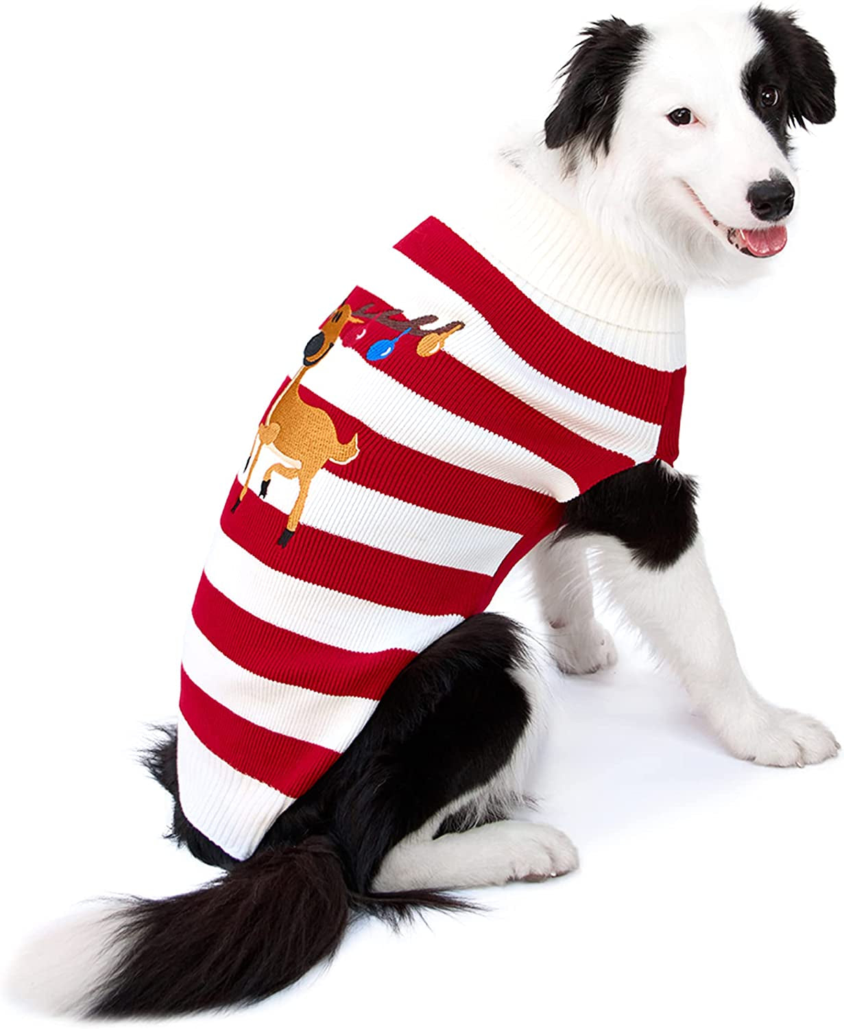 Hotumn Dog Christmas Sweater Winter Christmas Reindeer Dog Clothes Classic Knitwear Elk Bells Santa Clothes for Small Dog and Cat(Red, L) Animals & Pet Supplies > Pet Supplies > Dog Supplies > Dog Apparel Hotumn   