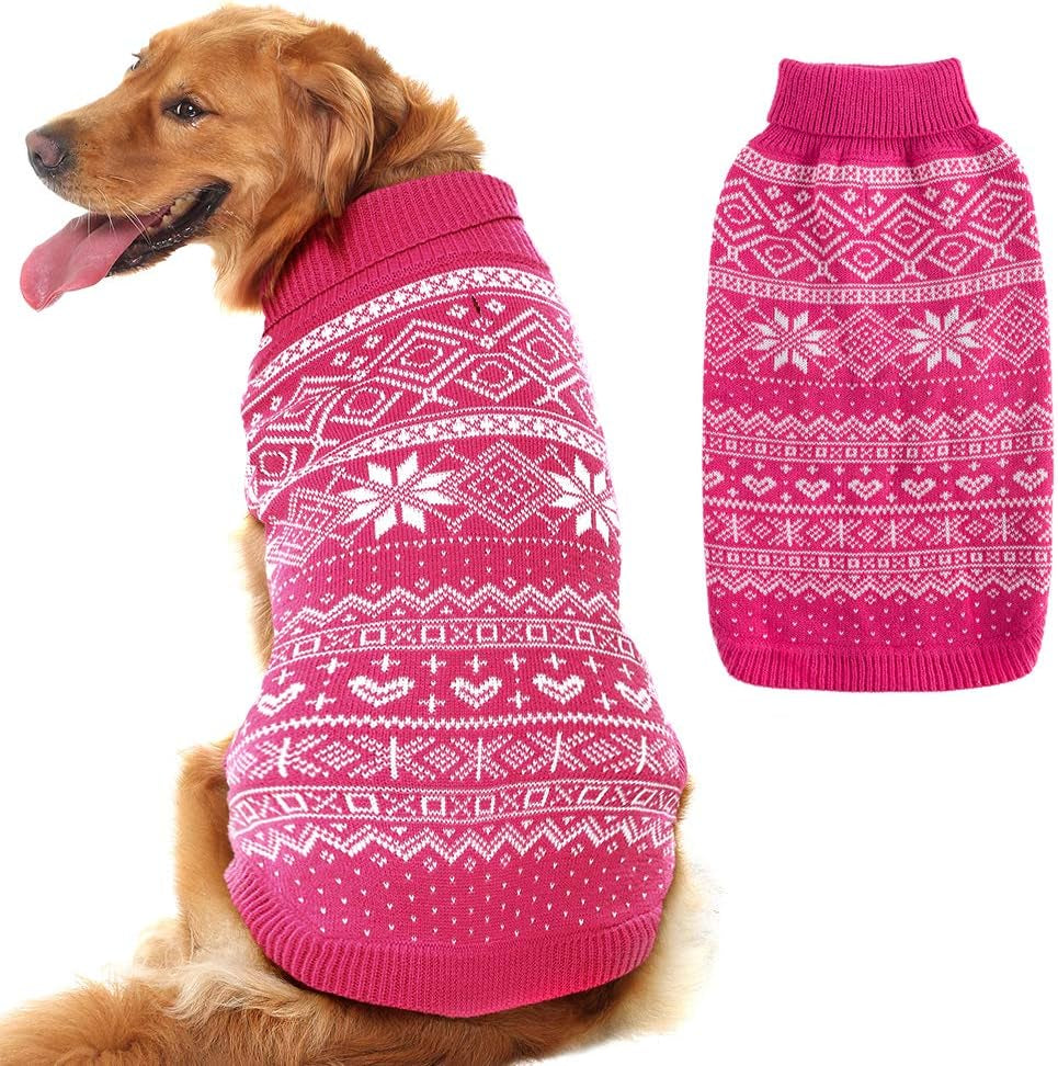 Dog Sweater Argyle - Warm Sweater Winter Clothes Puppy Soft Coat, Ugly Dog Sweater for Small Medium and Large Dogs, Pet Clothing Boy Girl Animals & Pet Supplies > Pet Supplies > Dog Supplies > Dog Apparel HOMIMP Pink Medium 