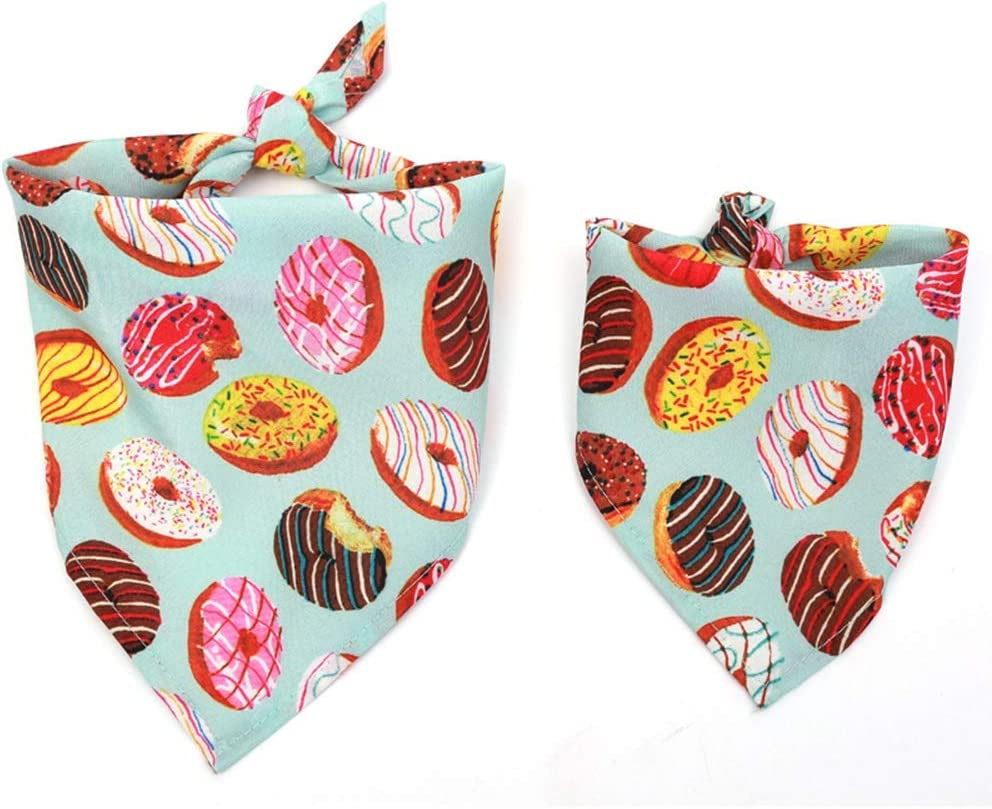 ROZKITCH 2 Pcs Dog Bandana Doughnut Pattern Pet Adjustable Triangle Bibs Scarf Soft Cotton Kerchief Set Accessaries for Small Medium Large Dogs Cats Pets, Machine Washable M Animals & Pet Supplies > Pet Supplies > Dog Supplies > Dog Apparel ROZKITCH   