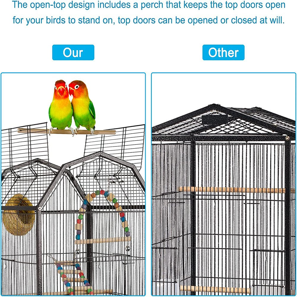 Bird Cage Open Top Standing Parrot Parakeet Cage with Rolling Stand Large Metal Bird Flight Cage for Conure Parekette Cockatiel Finch Macaw Cockatoo Pet House,Black,Height 34 Inch Animals & Pet Supplies > Pet Supplies > Bird Supplies > Bird Cages & Stands KOUPA   