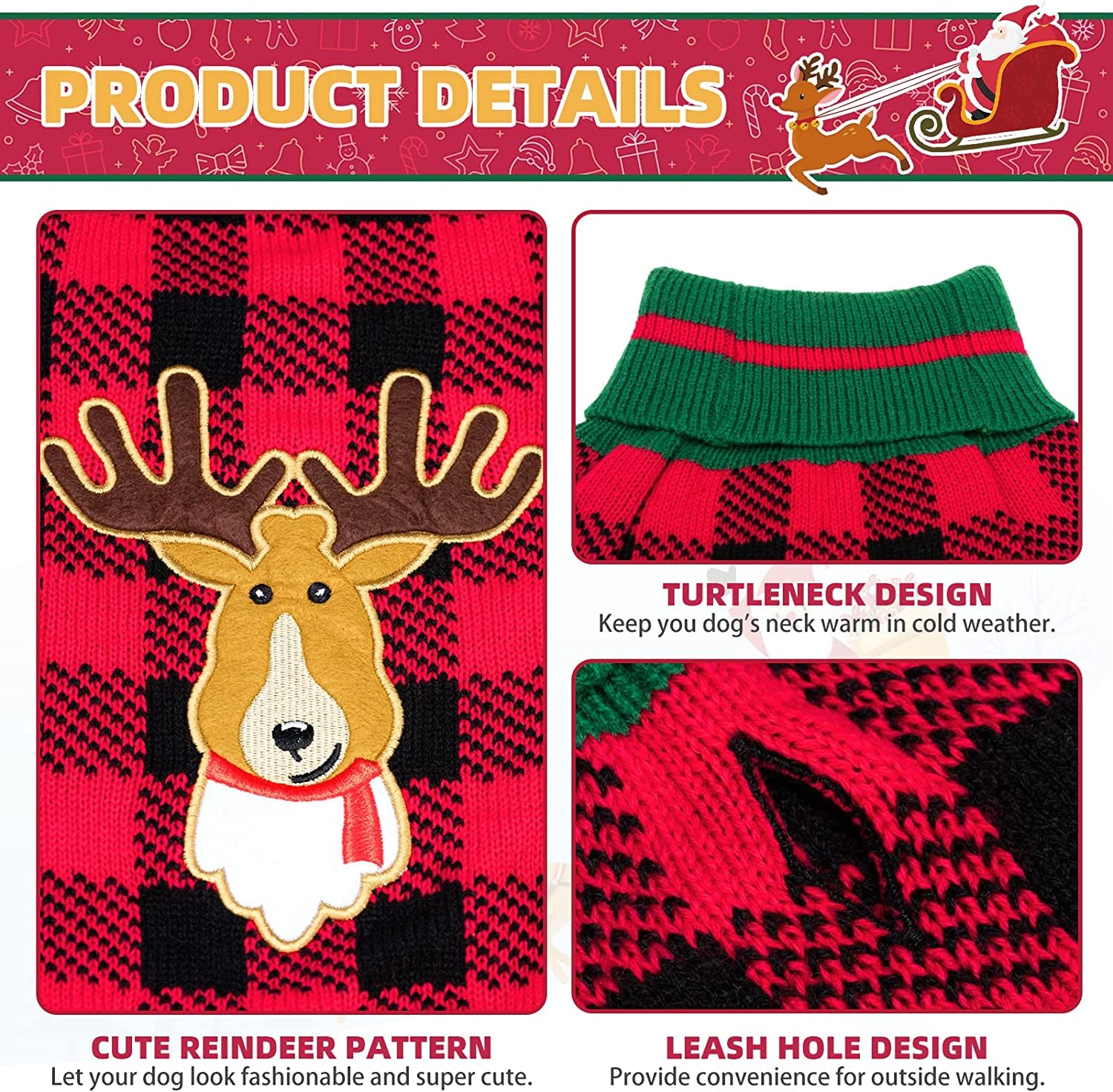 SCENEREAL Christmas Dog Sweater Lovely Warm Reindeer Shape Washable Dog Sweater Dog Appreal for Pet Winter Wearing Animals & Pet Supplies > Pet Supplies > Dog Supplies > Dog Apparel SCENEREAL   