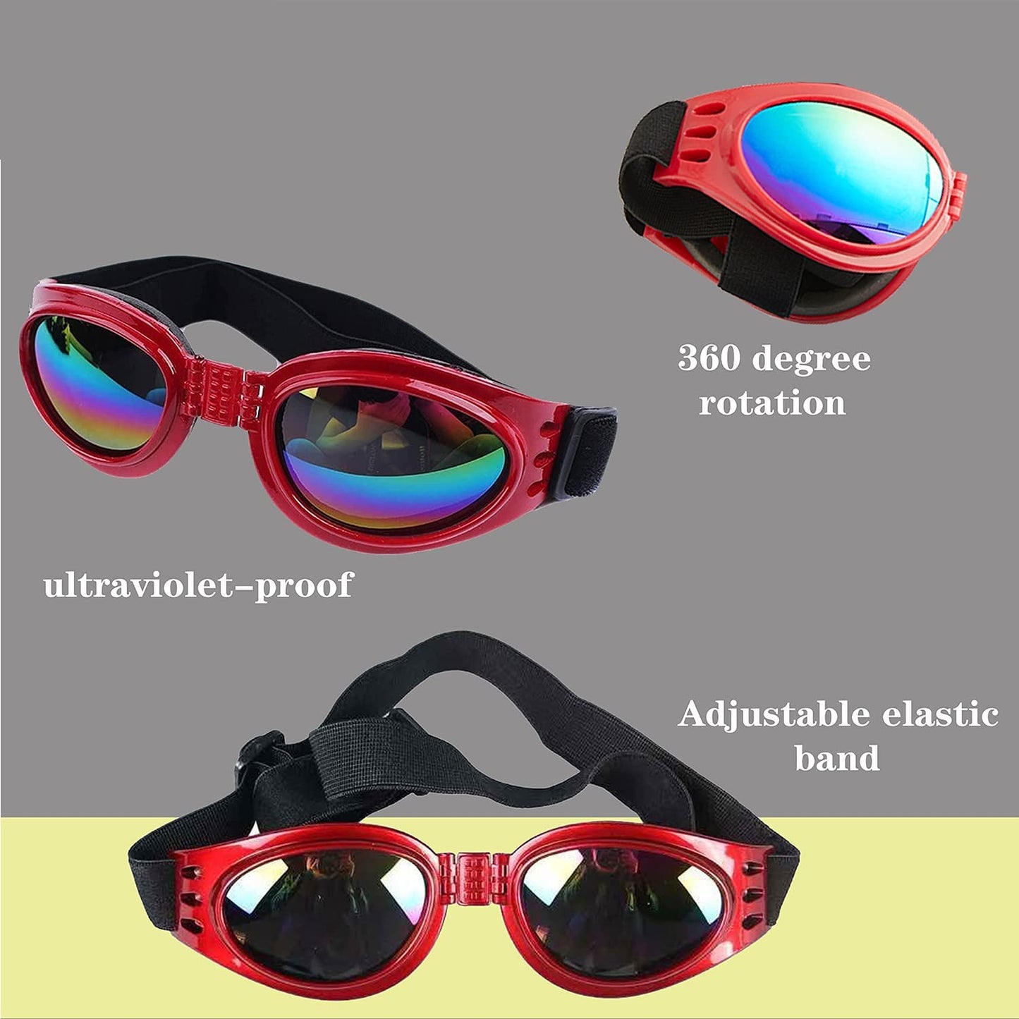 NW Dog Goggles Pet Sunglasses Adjustable Folding Eye Wear UV Protection Windproof Polarized Sunglasses for Dogs about over 15 Lbs, Red Animals & Pet Supplies > Pet Supplies > Dog Supplies > Dog Apparel N\W   