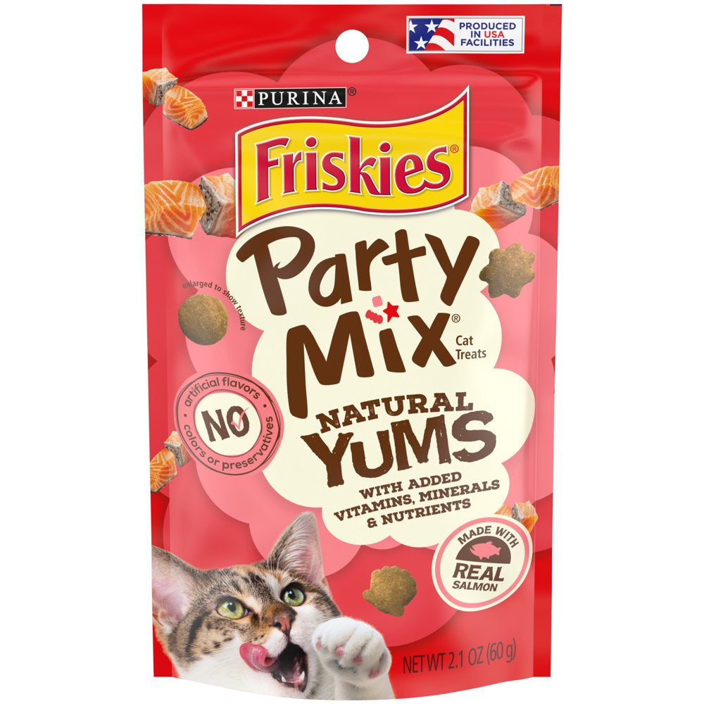 Friskies Natural Cat Treats, Party Mix Natural Yums with Real Salmon and Vitamins, Minerals & Nutrients, 2.1 Oz. Pouch Animals & Pet Supplies > Pet Supplies > Cat Supplies > Cat Treats Nestlé Purina PetCare Company   