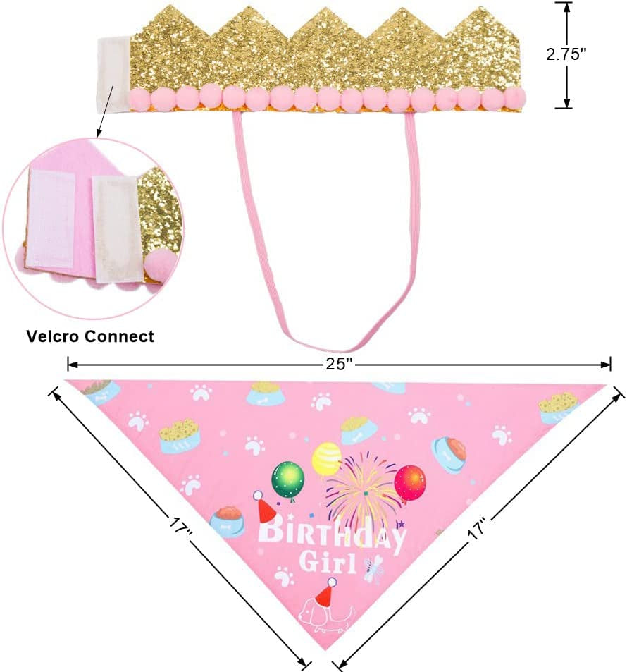 ADOGGYGO Dog Birthday Bandana Hat Set Dog Puppy Birthday Party Supply Dog Bandana Boy Girl Puppy Birthday Hat Scarf for Small Medium Dog Pet (Pink Scarf & Crown) Animals & Pet Supplies > Pet Supplies > Dog Supplies > Dog Apparel ADOGGYGO   