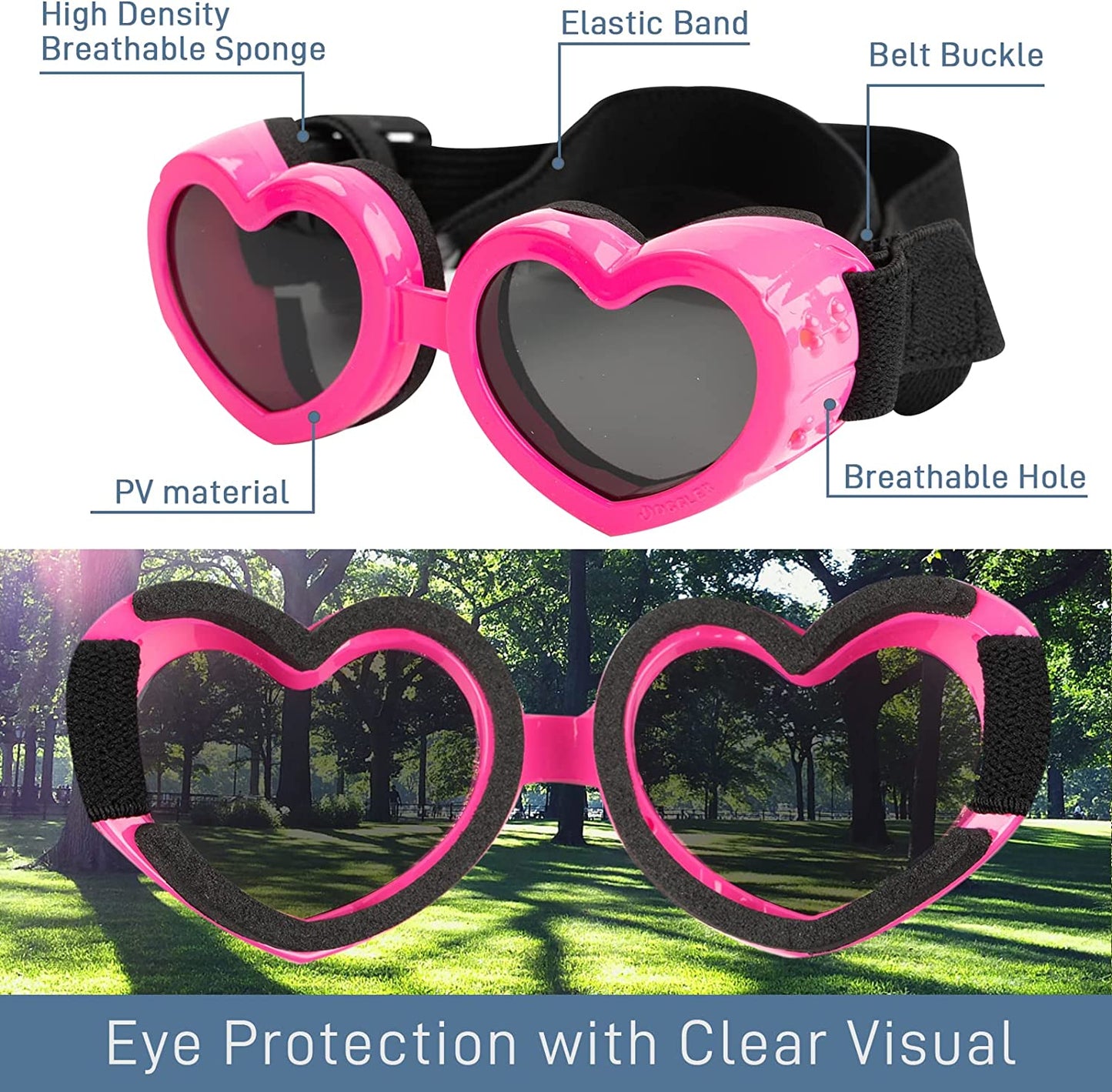 FUNUPUP Small Dog Sunglasses Dog Goggles Small Breed Dog Glasses Doggy UV Protection Sunglasses Heart Shaped Puppy Sunglasses with Adjustable Strap (Pink) Animals & Pet Supplies > Pet Supplies > Dog Supplies > Dog Apparel FUNUPUP   