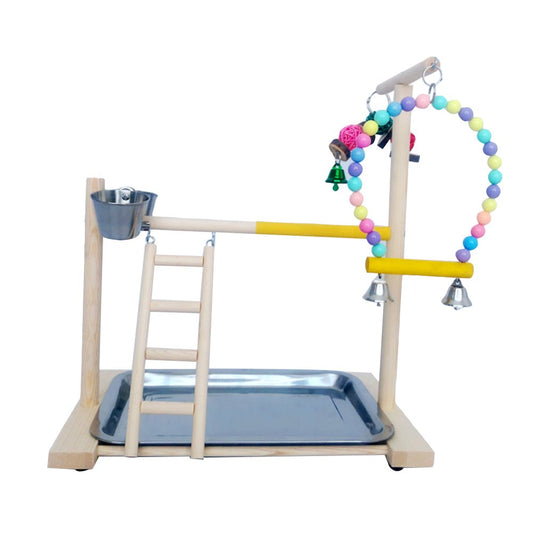 BYDOT Wooden Bird Perch Stand Parrot Platform Playground Exercise Gym Playstand Ladder Interactive Toys with Feeder Cups Animals & Pet Supplies > Pet Supplies > Bird Supplies > Bird Ladders & Perches BYDOT   