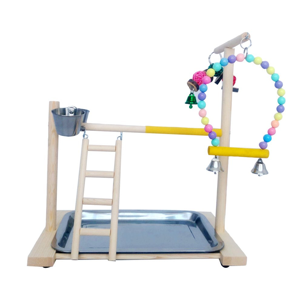 BYDOT Wooden Bird Perch Stand Parrot Platform Playground Exercise Gym Playstand Ladder Interactive Toys with Feeder Cups Animals & Pet Supplies > Pet Supplies > Bird Supplies > Bird Gyms & Playstands BYDOT   