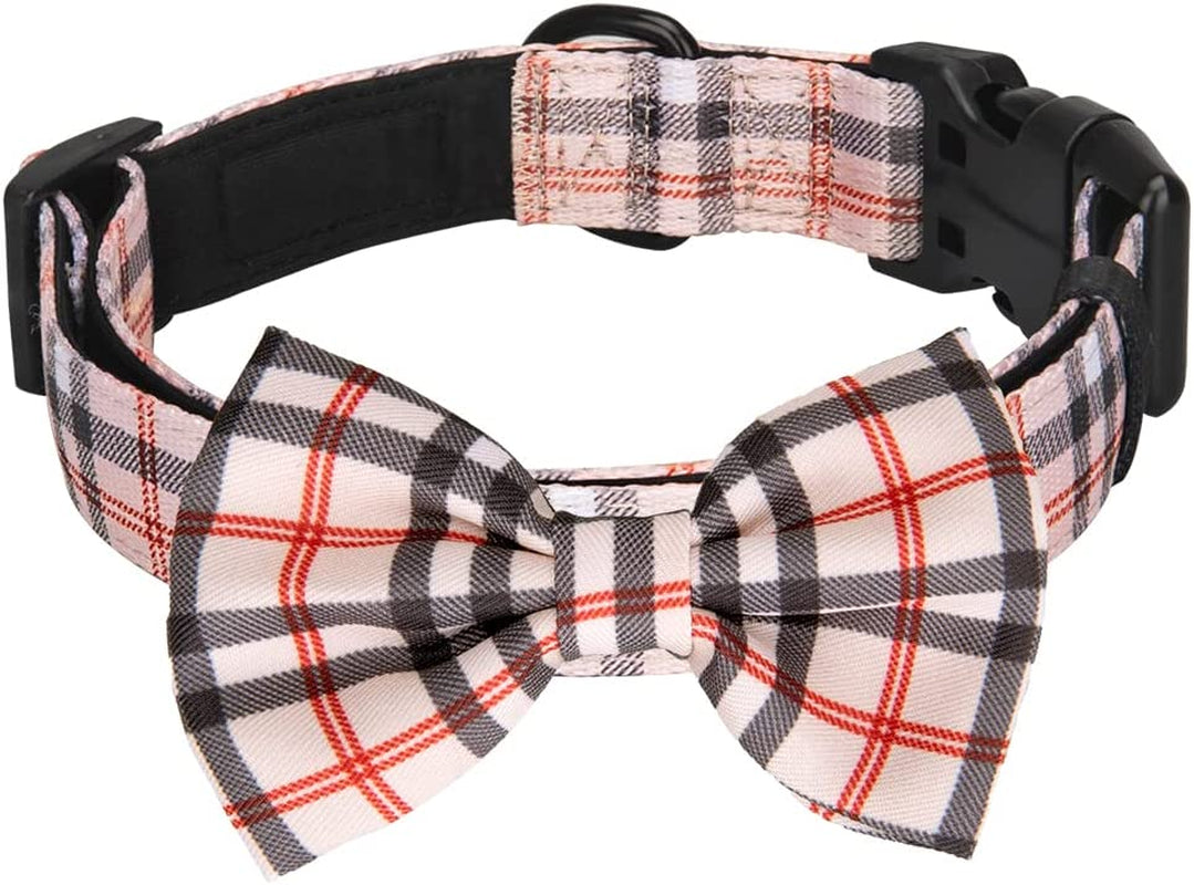 Poypet Plaid Dog Collar Bow Tie Set - Cute Adjustable Soft for Small Puppy (Checkered Beige,S) Animals & Pet Supplies > Pet Supplies > Dog Supplies > Dog Apparel PoyPet   