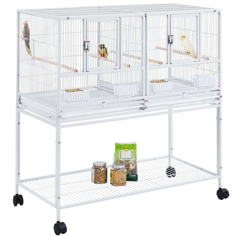 Topeakmart Stackable Metal Wide Bird Cage Divided Bird Breeder Cage with Rolling Stand for Finch Canaries Parakeets Cockatiels Budgies Black Animals & Pet Supplies > Pet Supplies > Bird Supplies > Bird Cages & Stands Topeakmart White  