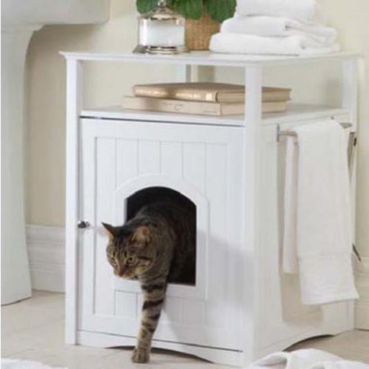 Merry Products Cat Washroom Litter Box Cover, Night Stand Pet House, White Animals & Pet Supplies > Pet Supplies > Cat Supplies > Cat Furniture Merry Products   