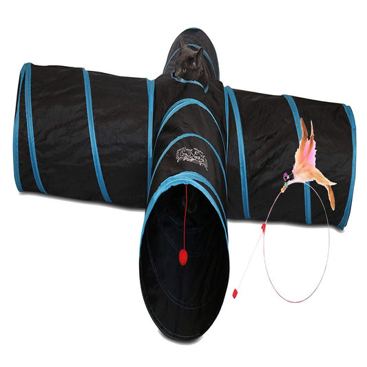 Feline Ruff Premium 4 Way Cat Tunnel. Extra Large 12 Inch Diameter and Extra Long. a Big Collapsible Play Toy. Wide Pet Tunnel Tube for Rabbits, Kittens, Large Cats, and Dogs. Black/Blue Animals & Pet Supplies > Pet Supplies > Cat Supplies > Cat Toys Feline Ruff   
