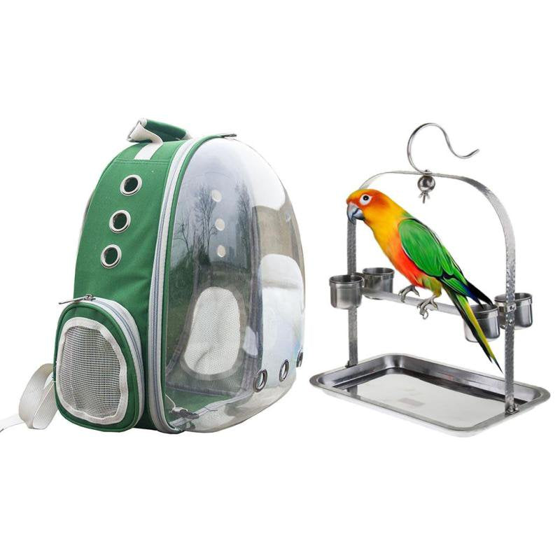 Clear Cover Travel Bird Parrot Cage Carrier with Set Stand Perch Cup Green Animals & Pet Supplies > Pet Supplies > Bird Supplies > Bird Cages & Stands Magideal   