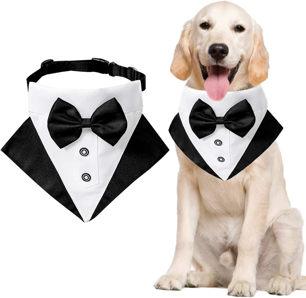 Formal Dog Tuxedo Wedding Bandana Costume Puppy Collar with Bow Tie Pet Graduation Dress-Up Adjustable Neckerchief for Small Medium Large Dogs Cats (Small) Animals & Pet Supplies > Pet Supplies > Dog Supplies > Dog Apparel Tealots Medium  