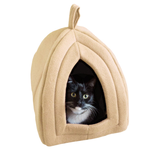 PETMAKER House Beds for Indoor Cats with Removable Foam Cushion Pet Tent for Kittens or Small Dogs up to 16 Lbs Animals & Pet Supplies > Pet Supplies > Cat Supplies > Cat Beds Trademark Global LLC Tan  