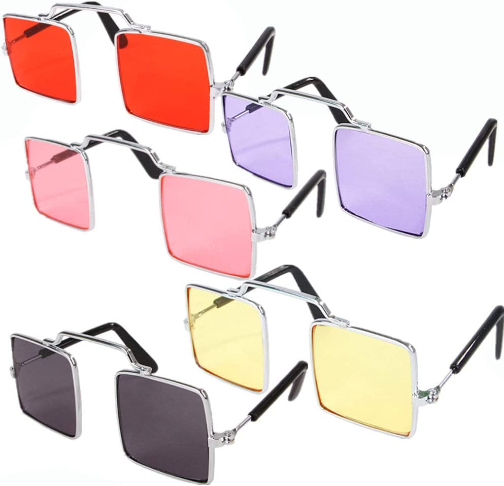 DPLUS Pet Goggles Sunglasses - Pack of 5 Latest Fashion Clear Square Cat/Dog Goggles - Classic Retro Circular Metal Circle Eye-Wear for Cat,Chihuahua or Small Dogs (Clear Square Goggles) Animals & Pet Supplies > Pet Supplies > Dog Supplies > Dog Apparel DPLUS Clear Square Goggles  