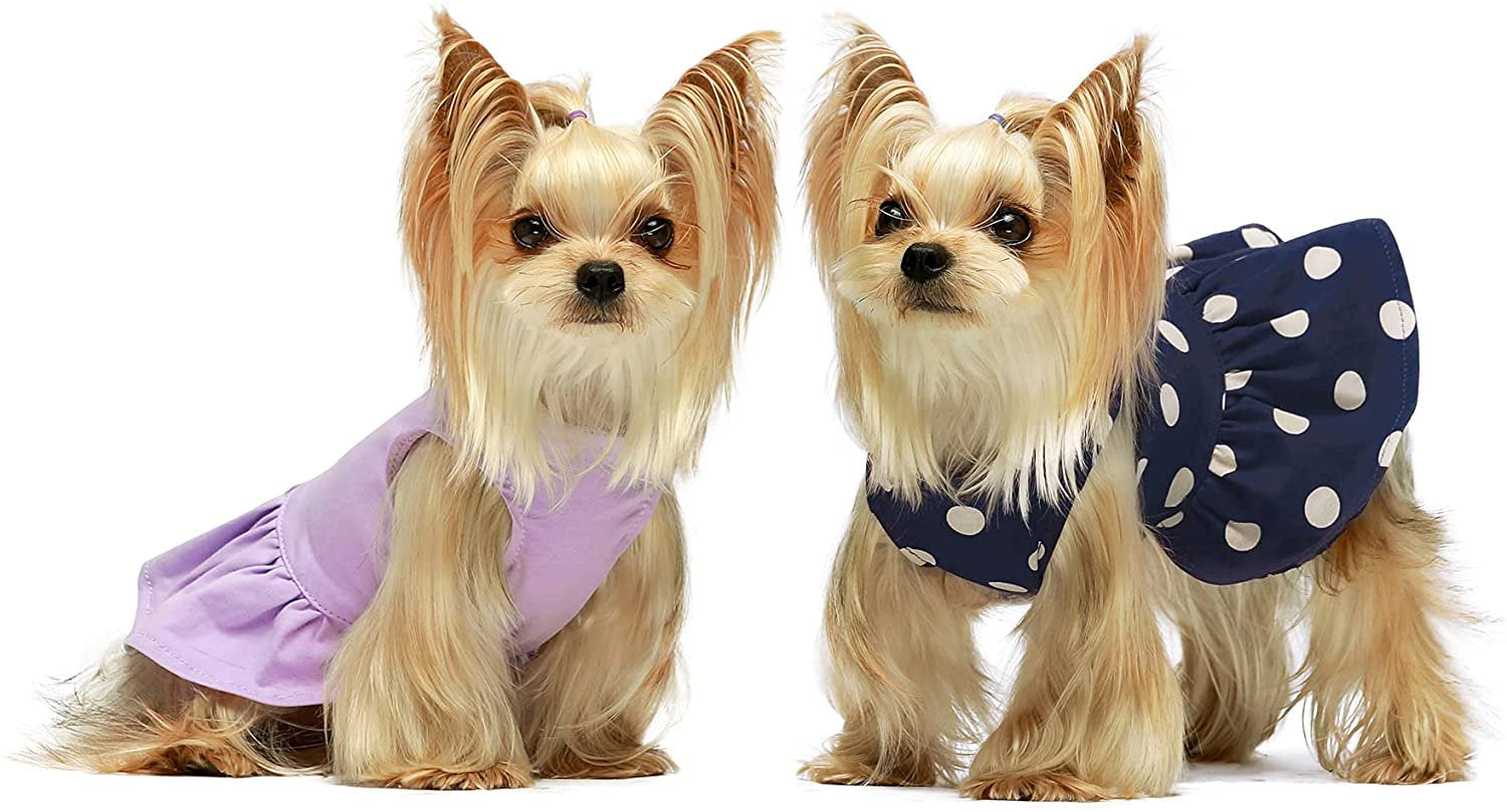 Fitwarm 2-Pack 100% Cotton Polka Dot Dog Dress Doggie Clothes Puppy Vest Dress Pet Cat Apparel Blue Purple Small Animals & Pet Supplies > Pet Supplies > Cat Supplies > Cat Apparel Fitwarm XS Purple 