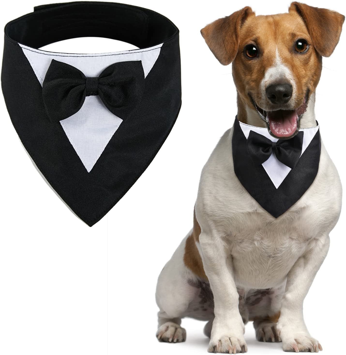 URROMA 1 PC Formal Dog Bandana Collar, Pet Tuxedo Collar with Bow Tie Dog Wedding Bowtie Collar, Black L Animals & Pet Supplies > Pet Supplies > Dog Supplies > Dog Apparel URROMA Black XS 