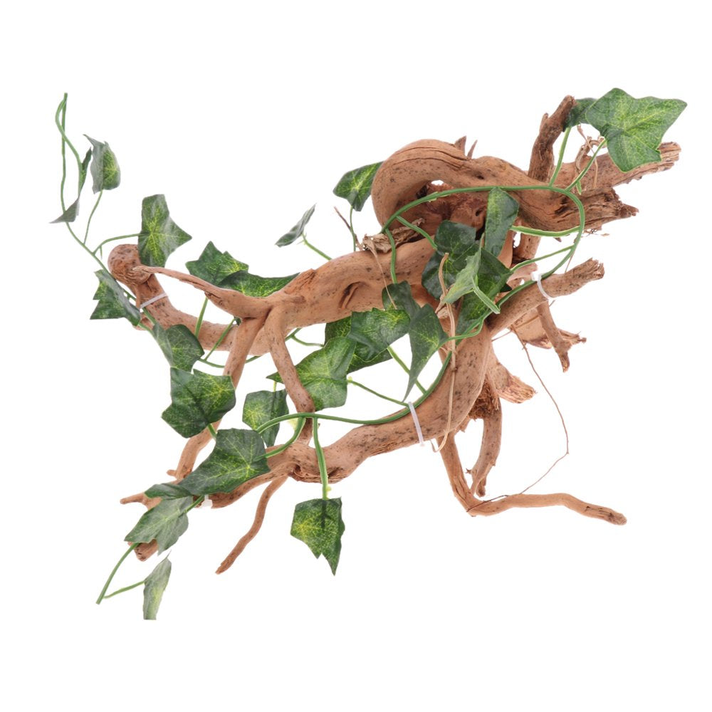 Natural Rhododendron Wood with Artificial Vine Leaf- Creates Natural-Looking Habitat for Reptile and Amphibian-Décor & Climbing Toy for Chameleons, Frogs, Geckos, S Animals & Pet Supplies > Pet Supplies > Small Animal Supplies > Small Animal Habitat Accessories Gazechimp   