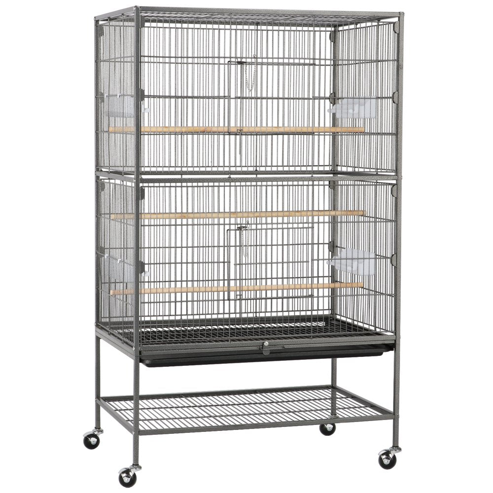 Smilemart Metal 52" Large Rolling Bird Cage with 3 Perches, 4 Feeders, and Extra Storage Shelf, Black Animals & Pet Supplies > Pet Supplies > Bird Supplies > Bird Cages & Stands SmileMart   