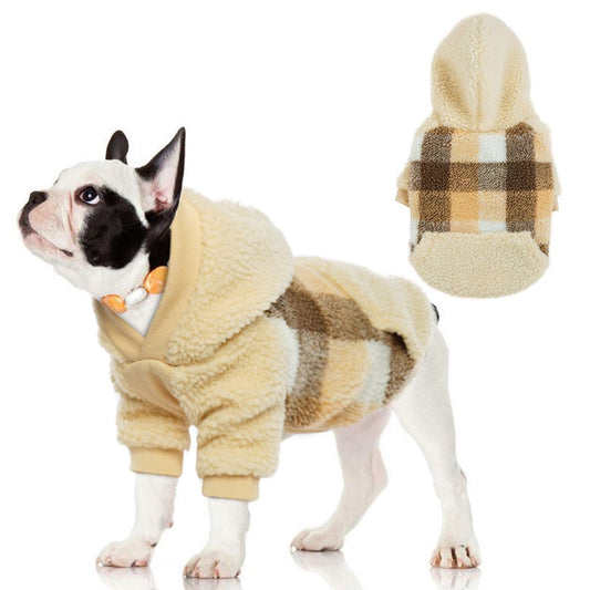 ROZKITCH Thick Dog Winter Clothes Dog Hoodie Pullover Jacket Plaid Grid Pattern Beige Thermal Coat Pet Apparel for Puppy Small Medium Dogs Animals & Pet Supplies > Pet Supplies > Dog Supplies > Dog Apparel ROZKITCH M  