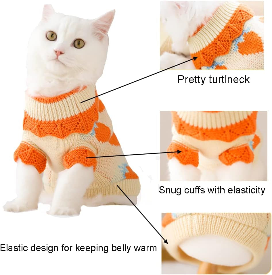 ANIAC Cat Sweater Puppy Warm Clothes Doggy Cozy Vest Shirt Autumn Winter Outfits Kitten Winter Knitwear Small Dogs Sweatshirt for Cold Season and Spring (Medium, Orange) Animals & Pet Supplies > Pet Supplies > Dog Supplies > Dog Apparel ANIAC   