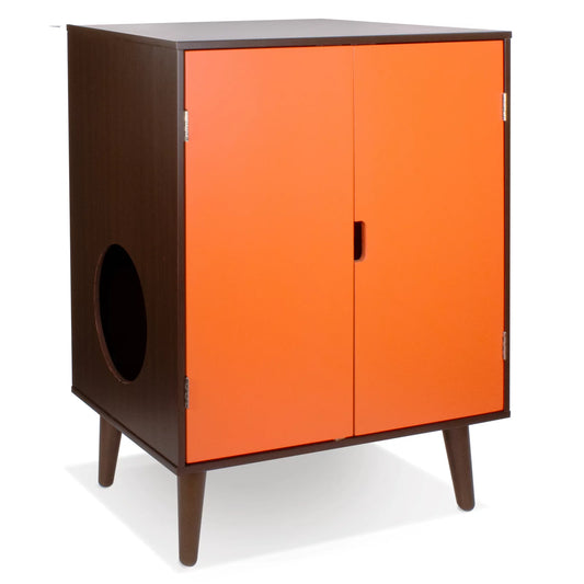 Penn-Plax Cat Walk Furniture: Contemporary Home Cat Litter Hide-Away Cabinet – Espresso with Orange Doors Animals & Pet Supplies > Pet Supplies > Cat Supplies > Cat Furniture Penn-Plax   