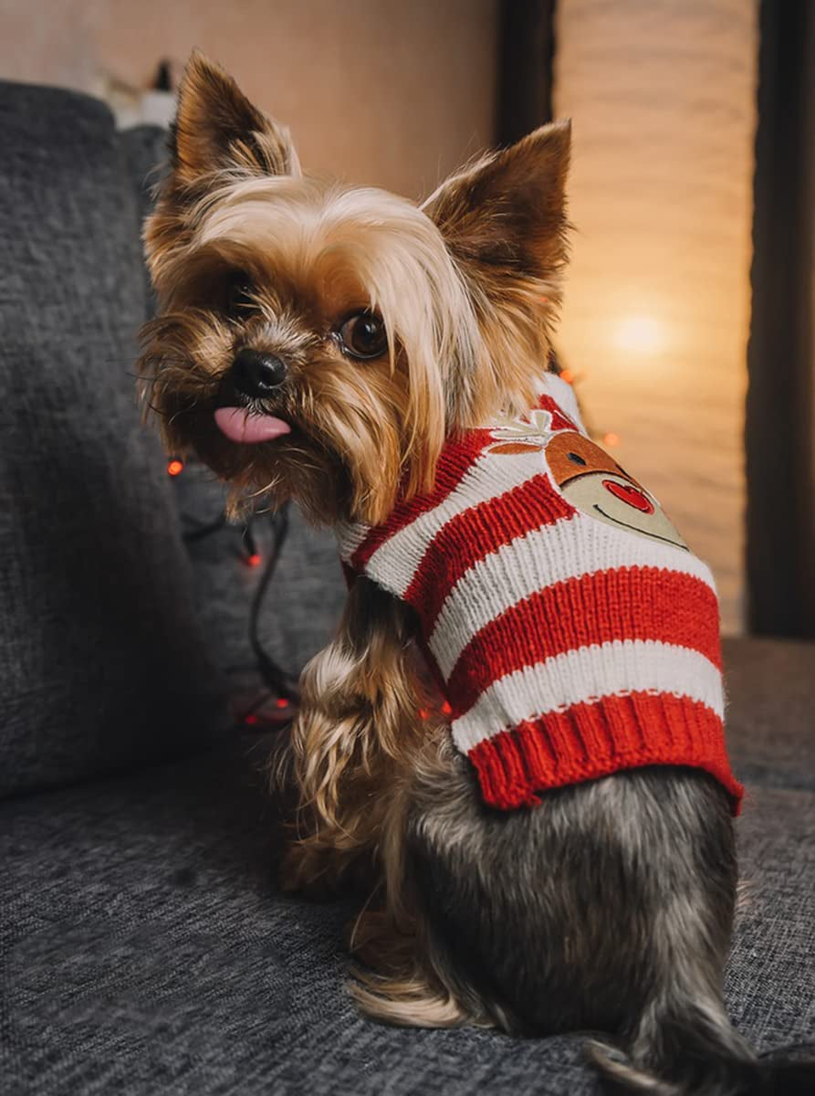 Moorfowl Cute Reindeer Pet Dog Christmas Knitted Sweater Puppy Cat Winter Sweatshirt Clothes Warm Knitwear Hoodies Red & White XXL Animals & Pet Supplies > Pet Supplies > Dog Supplies > Dog Apparel Moolecole   