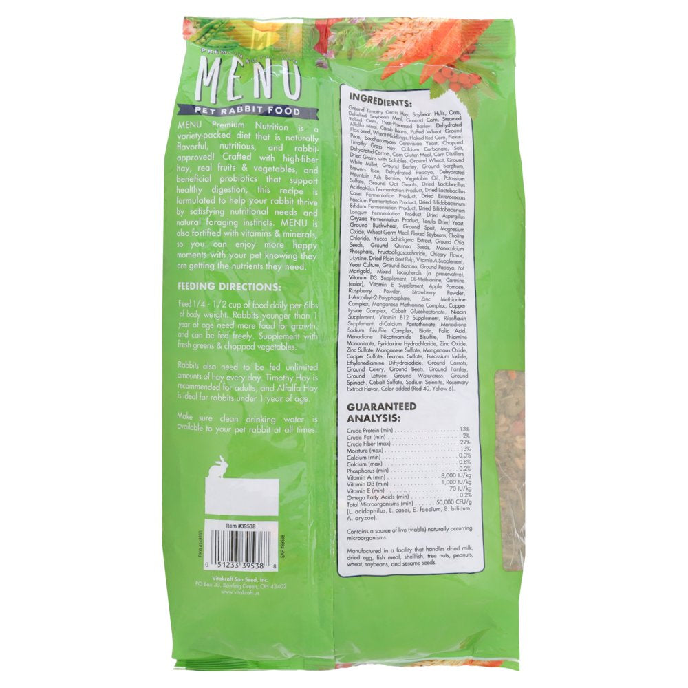 Menu Premium Rabbit Food - Timothy Hay Pellets Blend - Vitamin and Mineral Fortified, 8 Lb Animals & Pet Supplies > Pet Supplies > Small Animal Supplies > Small Animal Food Vitakraft Sunseed Inc.   