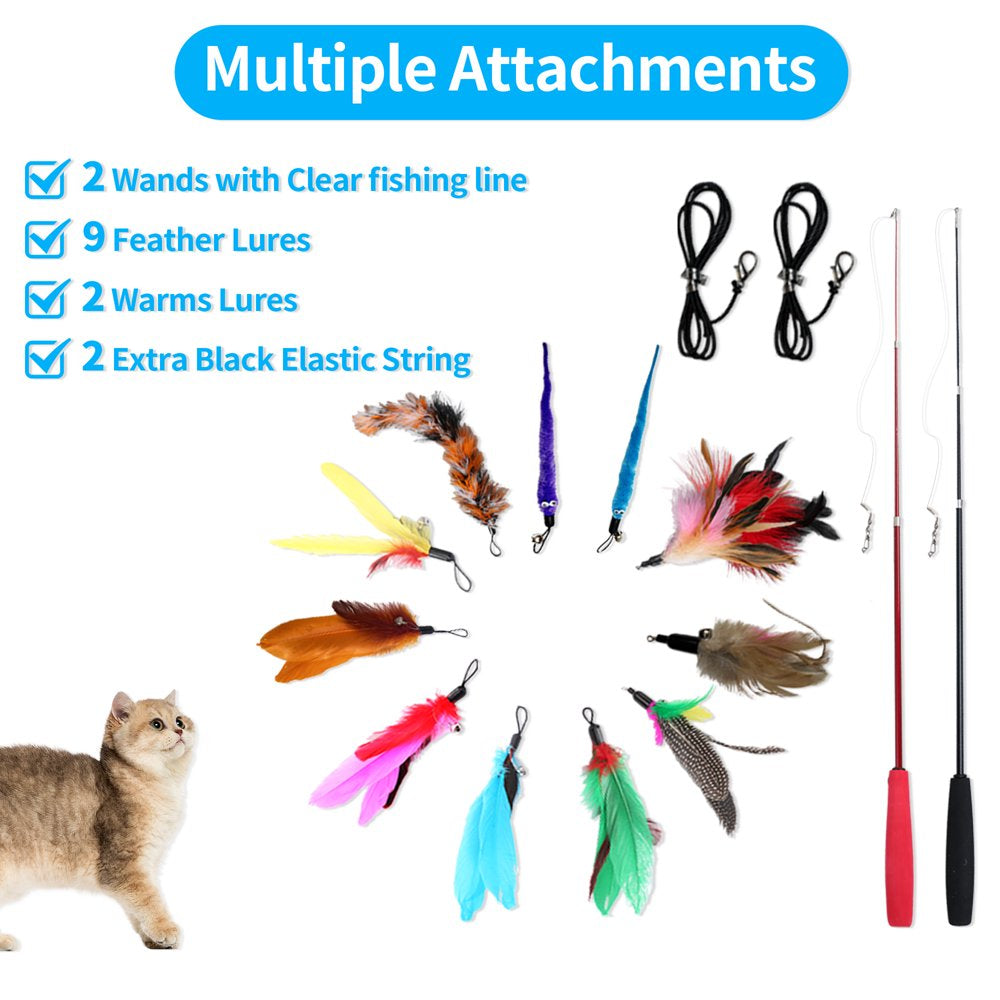 Petstie Cat Feather Teaser Toy, 2PCS Retractable Cat Wands,11Pcs Teaser Refills with Bells and Extra 2PCS Elastic Strings, Cat Wand Toys for Indoor Cats Animals & Pet Supplies > Pet Supplies > Cat Supplies > Cat Toys Petstie   