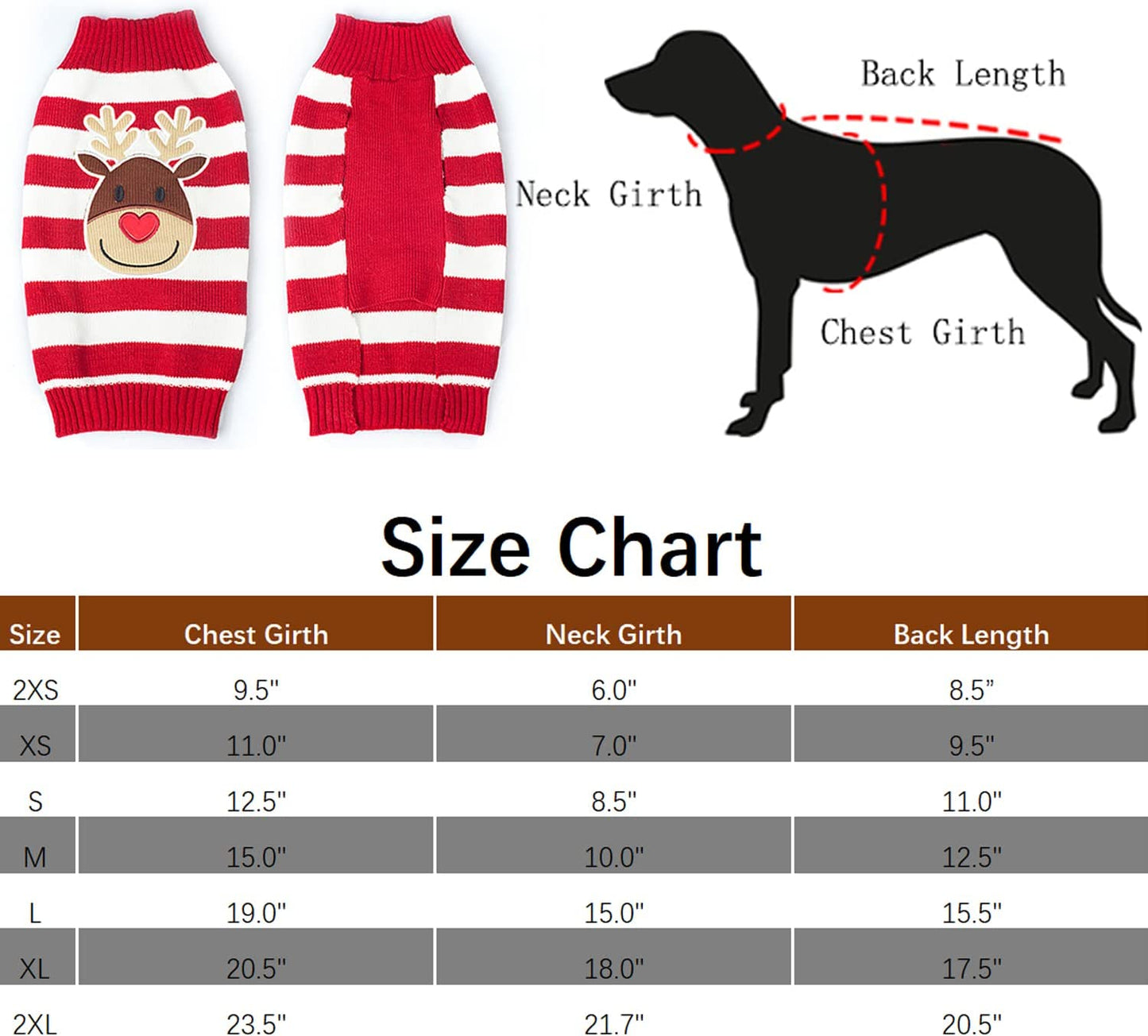 NACOCO Holiday Xmas Reindeer Sweaters Dog Sweaters New Year Christmas Sweater Pet Clothes for Small Dog and Cat (Red, Xx-Small) Animals & Pet Supplies > Pet Supplies > Dog Supplies > Dog Apparel Nacoco   