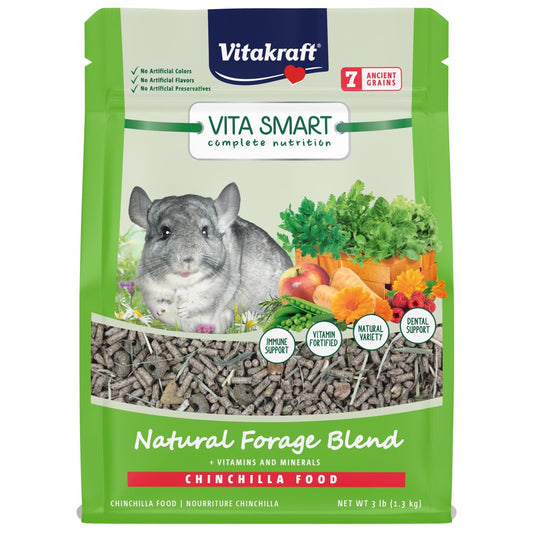 Vitakraft Vita Smart Chinchilla Food - Vitamin-Fortified Complete Nutrition - Natural Forage Blend - Timothy Hay Pellets for Chinchillas