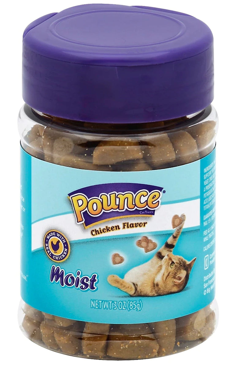 Pounce Moist Chicken Flavor Cat Treats, Made with Real Chicken, 3 Oz Flip Top Jar