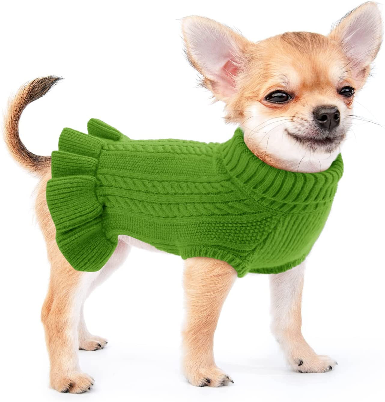 ALAGIRLS Winter Small Dog Christmas Sweater Cat Clothes,Cute Puppies Girls Turtleneck Pullover Dress,Teacup Dog Chiwawa Thick Pet Apparel,Hazeblue S Animals & Pet Supplies > Pet Supplies > Dog Supplies > Dog Apparel ALA Green Large 