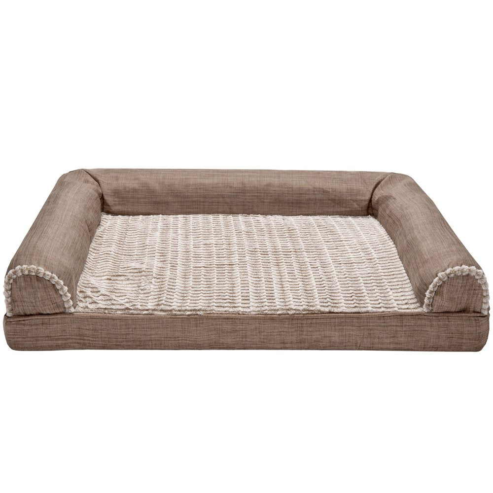 Furhaven Pet Products | Memory Foam Luxe Fur & Performance Linen Sofa-Style Couch Pet Bed for Dogs & Cats, Woodsmoke, Large Animals & Pet Supplies > Pet Supplies > Cat Supplies > Cat Beds FurHaven Pet   