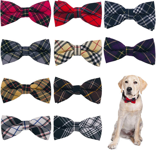 PET SHOW 10Pcs Plaid Large Dogs Collar Attachment Bow Ties Embellishment Medium Dog Cat Collar Charms Accessories Bulk Slides Bowties for Birthday Wedding Parties Animals & Pet Supplies > Pet Supplies > Dog Supplies > Dog Apparel Bysitshow   