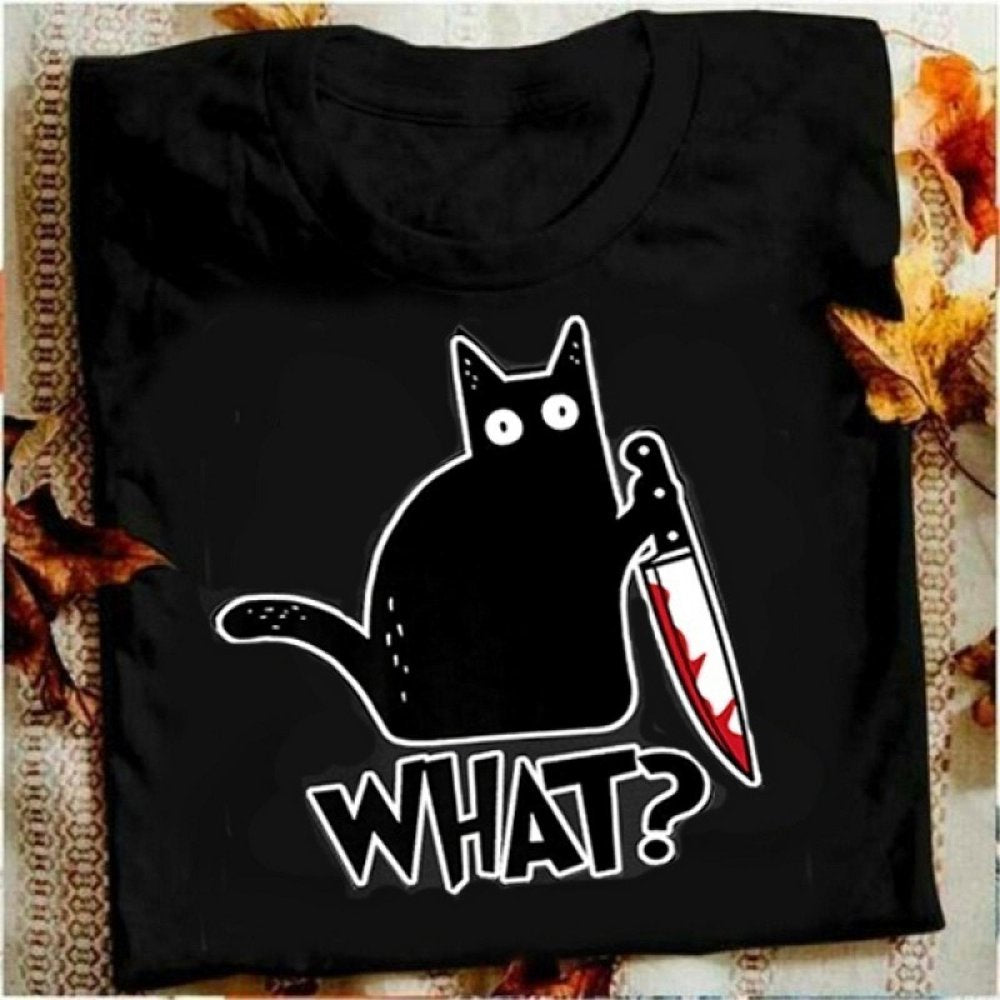 NGMQ Women Cat Printed Funny Short Sleeve T Shirt Halloween Gift Shirt Animals & Pet Supplies > Pet Supplies > Cat Supplies > Cat Apparel NGMQ Black 5XL 