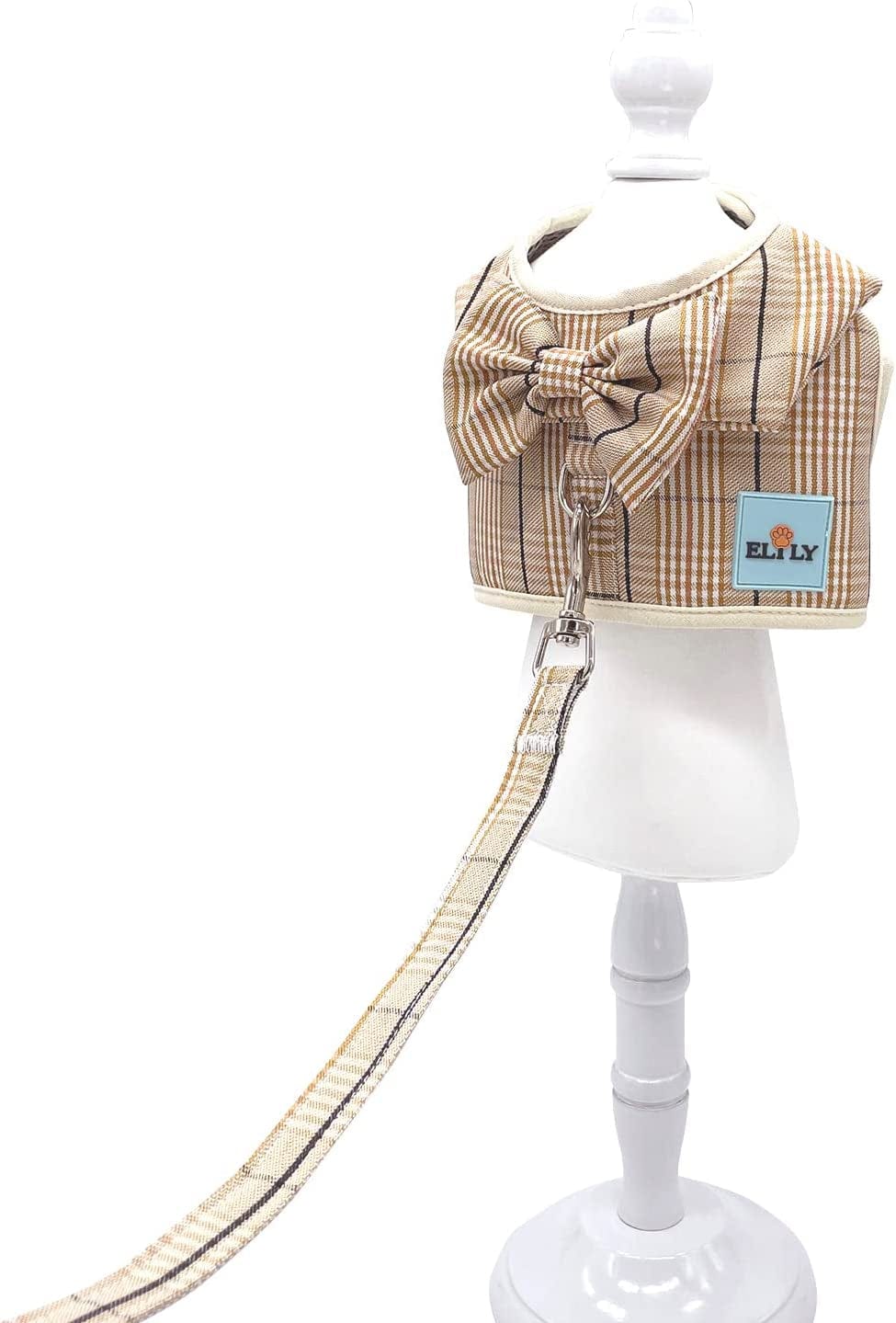 ELILY Dog Harness with Leash Set. Plaid Vest Harness with Bowknot. Soft Breathable Mesh Harness for Small Dog Cat Puppy (M, Beige-Vest) Animals & Pet Supplies > Pet Supplies > Dog Supplies > Dog Apparel ELILY   