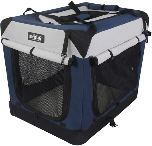 Elitefield 3-Door Folding Soft Dog Crate (2 Year Warranty), Indoor & Outdoor Pet Home, Multiple Sizes and Colors Available Animals & Pet Supplies > Pet Supplies > Dog Supplies > Dog Kennels & Runs EliteField Navy Blue+Gray 20"L x 14"W x 14"H 