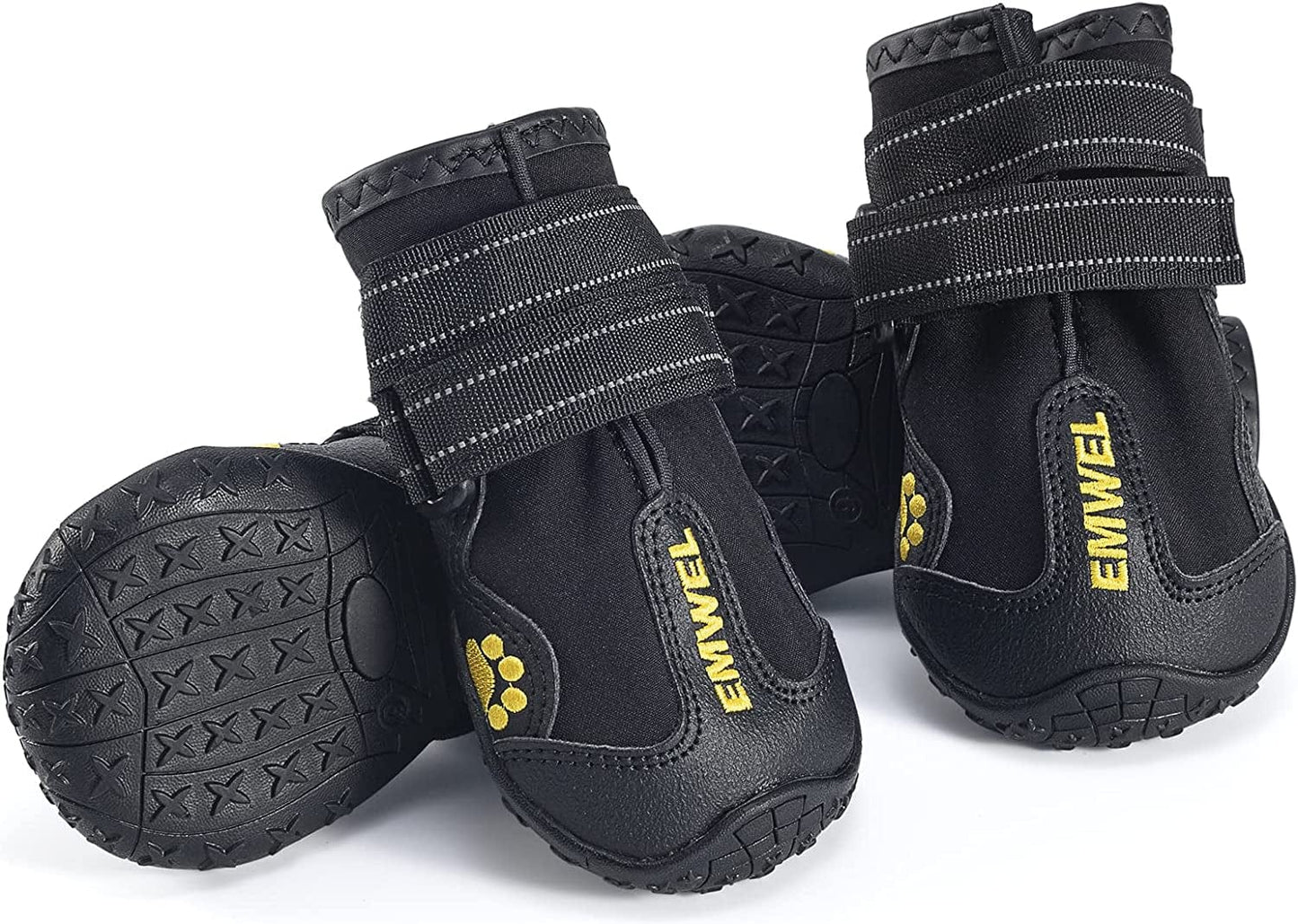 Emwel Dog Boots Size 4 (2.56"X2.36") (Wxl) Waterproof Boots for Dogs, Dog Booties with Anti-Slip Sole Reflective Straps, Outdoor Dog Shoes for Medium Large Dogs (Black 4PCS). Animals & Pet Supplies > Pet Supplies > Dog Supplies > Dog Apparel Emwel   