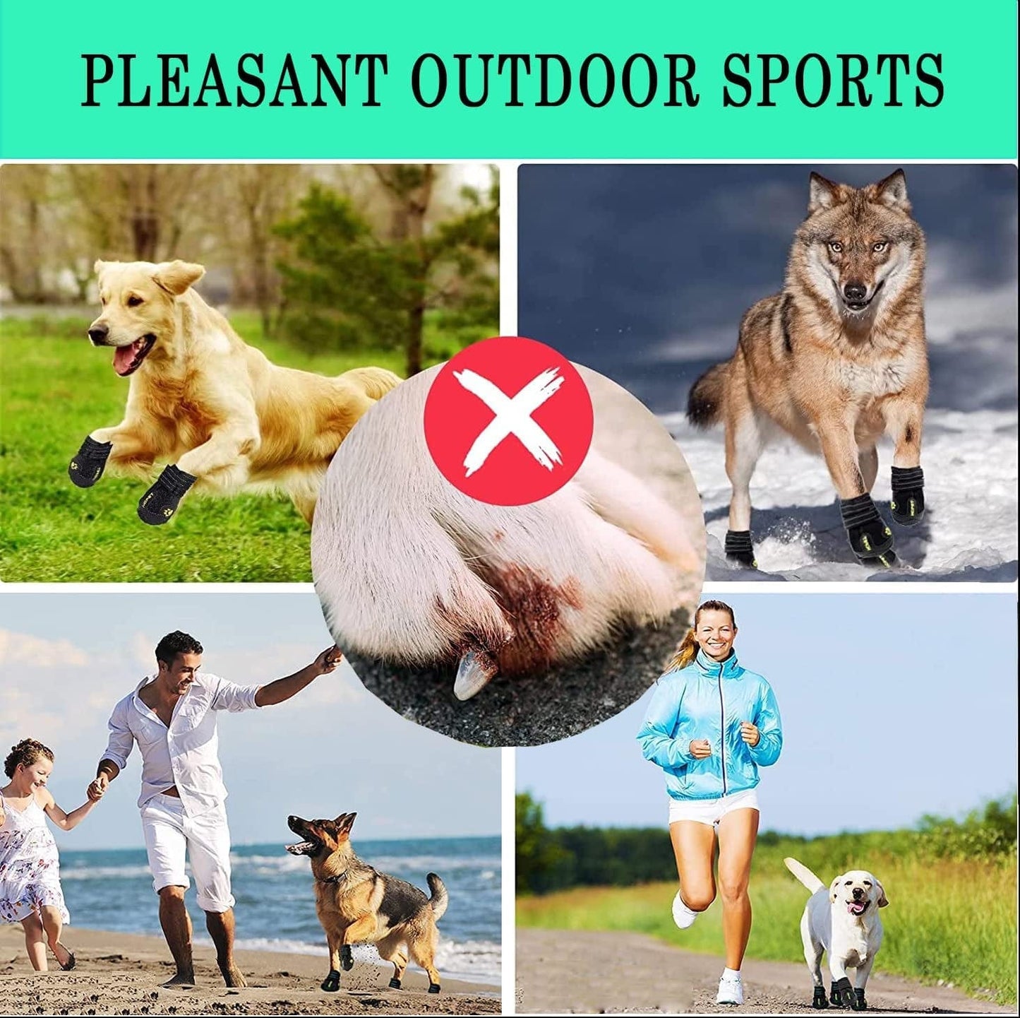 Emwel Dog Boots Size 4 (2.56"X2.36") (Wxl) Waterproof Boots for Dogs, Dog Booties with Anti-Slip Sole Reflective Straps, Outdoor Dog Shoes for Medium Large Dogs (Black 4PCS). Animals & Pet Supplies > Pet Supplies > Dog Supplies > Dog Apparel Emwel   