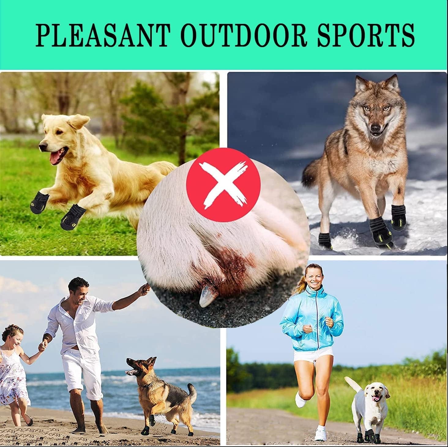 Emwel Dog Boots Size 4 (2.56"X2.36") (Wxl) Waterproof Boots for Dogs, Dog Booties with Anti-Slip Sole Reflective Straps, Outdoor Dog Shoes for Medium Large Dogs (Black 4PCS). Animals & Pet Supplies > Pet Supplies > Dog Supplies > Dog Apparel Emwel   