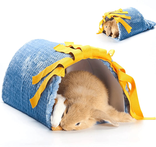 Ephoria Small Animal Tunnel House,Hideout Cage Guinea Pig Tube Toys Playing Sleeping Resting Plush Nest Habitats for Guinea Pig Rabbit Bunny Chinchillas Hedgehogs Rats with a Dual-Purpose Mat, Blue Animals & Pet Supplies > Pet Supplies > Small Animal Supplies > Small Animal Habitat Accessories Ephoria   