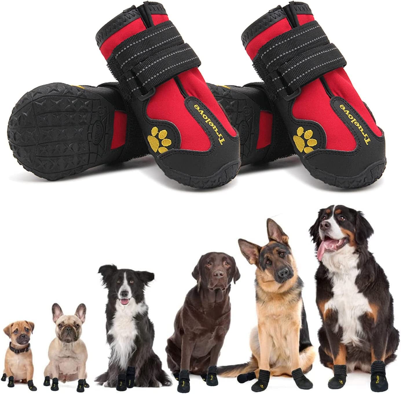 Expawlorer 4PCS Anti-Slip Dog Shoes - Waterproof & Stain Resistant Dog Booties with Reflective Straps for Outdoor Hiking, Dog Paw Protectors for Hot Pavement, Winter Snow, Fit All Breed Dogs Animals & Pet Supplies > Pet Supplies > Dog Supplies > Dog Apparel HAOBO Red Size 7: 2.95"x2.99" (L*W) (Pack of 4) 