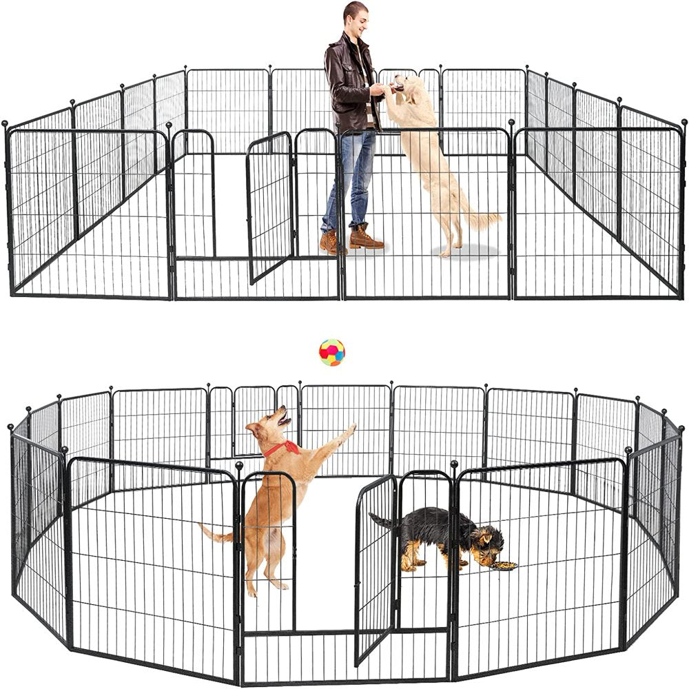 Kfvigoho Dog Playpen Outdoor 32/40 Inch Height Puppy Playpen Indoor 8/16 Panels Heavy Duty Dog Pen Anti-Rust Exercise Fence with Doors for Large/Medium/Small Pets Play for RV Camping Yard