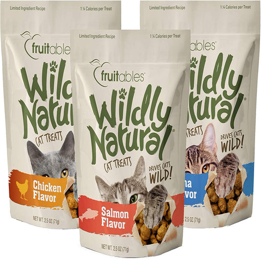 Fruitables Wildly Natural Cat Treat Variety Pack with Chicken, Tuna and Salmon, 2.5 Ounce Bags Animals & Pet Supplies > Pet Supplies > Cat Supplies > Cat Treats Fruitables   