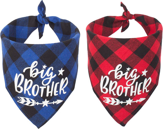 ADOGGYGO 2 Pack Big Sister Brother Dog Bandana Buffalo Plaid Triangle Dog Scarf Pregnancy Announcement Bandana for Small Medium Large Dogs Pets (Big Brother) Animals & Pet Supplies > Pet Supplies > Dog Supplies > Dog Apparel ADOGGYGO Red & Blue  