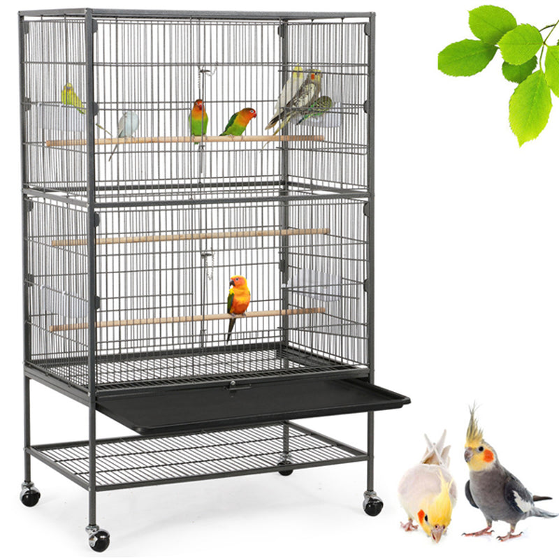 Smilemart Metal 52" Large Rolling Bird Cage with 3 Perches, 4 Feeders, and Extra Storage Shelf, Black Animals & Pet Supplies > Pet Supplies > Bird Supplies > Bird Cages & Stands SmileMart   